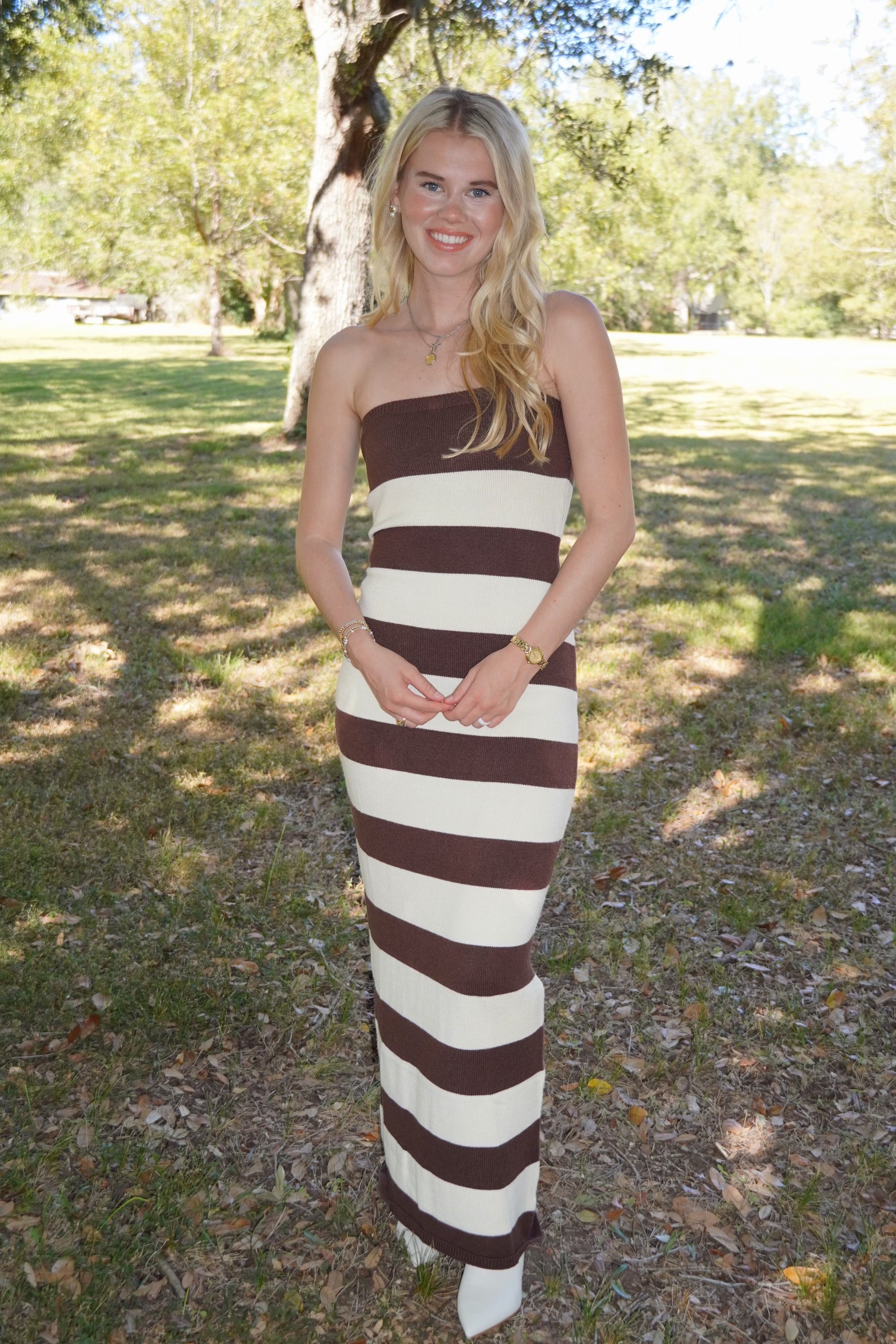 fitted lace wedding dress Honey Striped Maxi Dress – Joyful is She